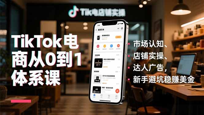 TikTok电商从0到1体系课,市场认知、店铺实操、达人广告,新手避坑稳赚美金-优优云网创