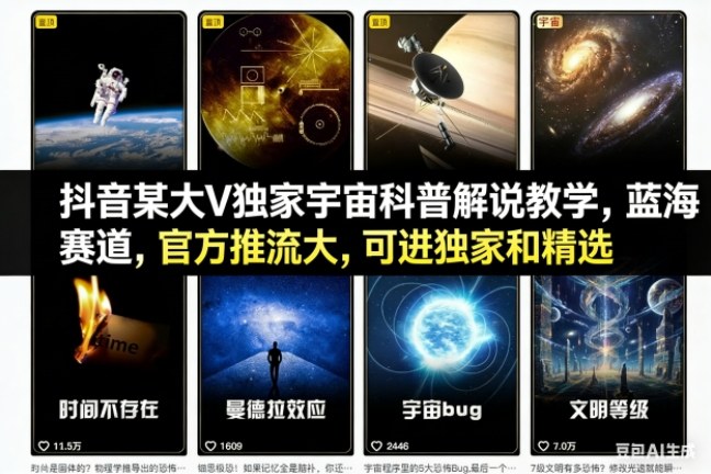 抖音某大V独家宇宙科普解说教学,蓝海赛道,官方推流大,可进独家和精选-优优云网创