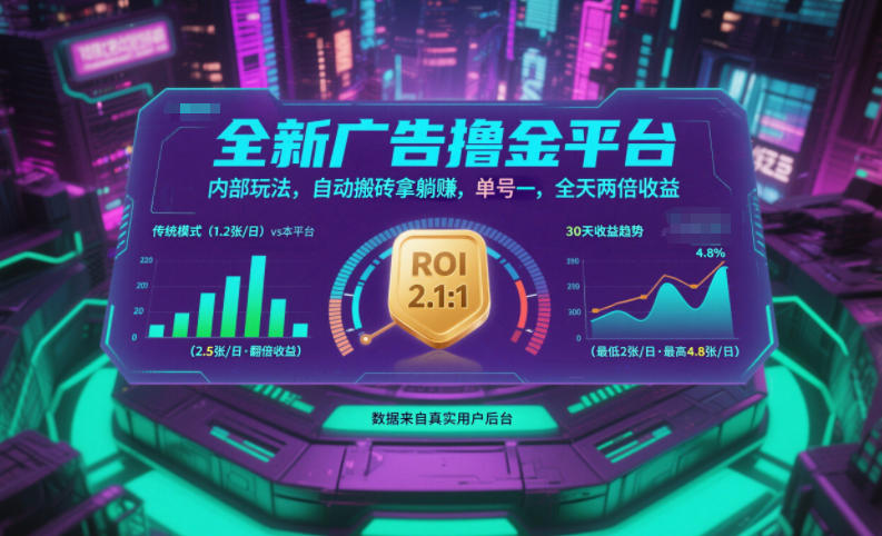 全新广告撸金平台,内部玩法,自动搬砖拿躺賺,单号一天保底2张+,全天两倍收益【揭秘】-优优云网创