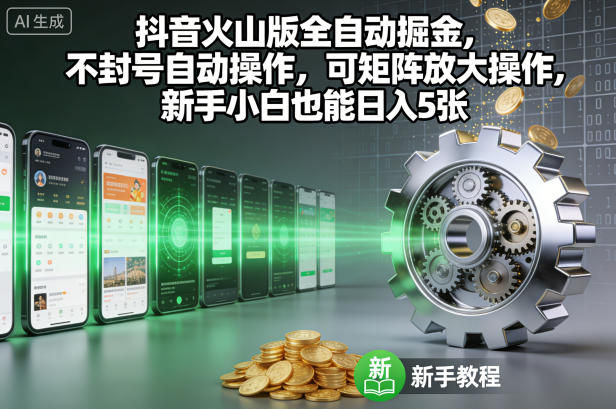 抖音火山版全自动掘金,不封号自动操作,可矩阵放大操作,新手小白也能日入5张【揭秘】-优优云网创