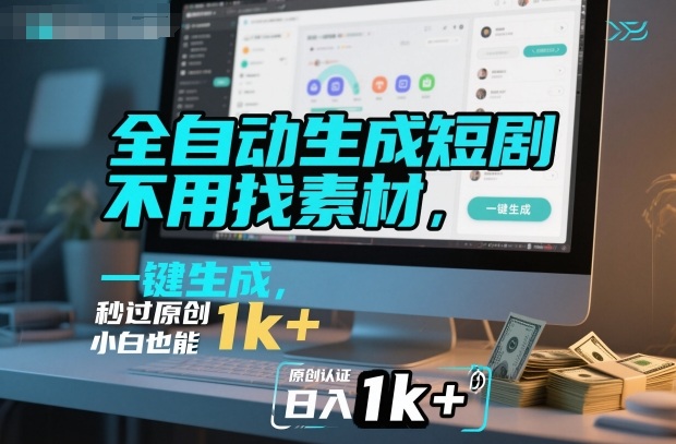 全自动生成短剧,不用找素材,不用剪辑,一键生成,秒过原创,小白也能轻松日入1k+【揭秘】-优优云网创